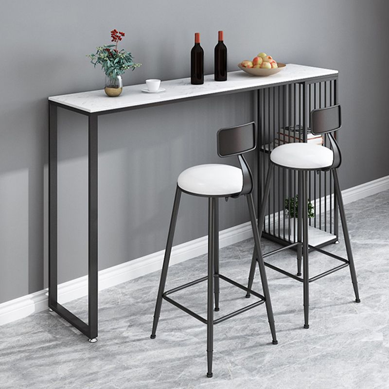 Industrial Style Rectangle Bar Table Faux Marble Double Pedestal Bar Dining Table