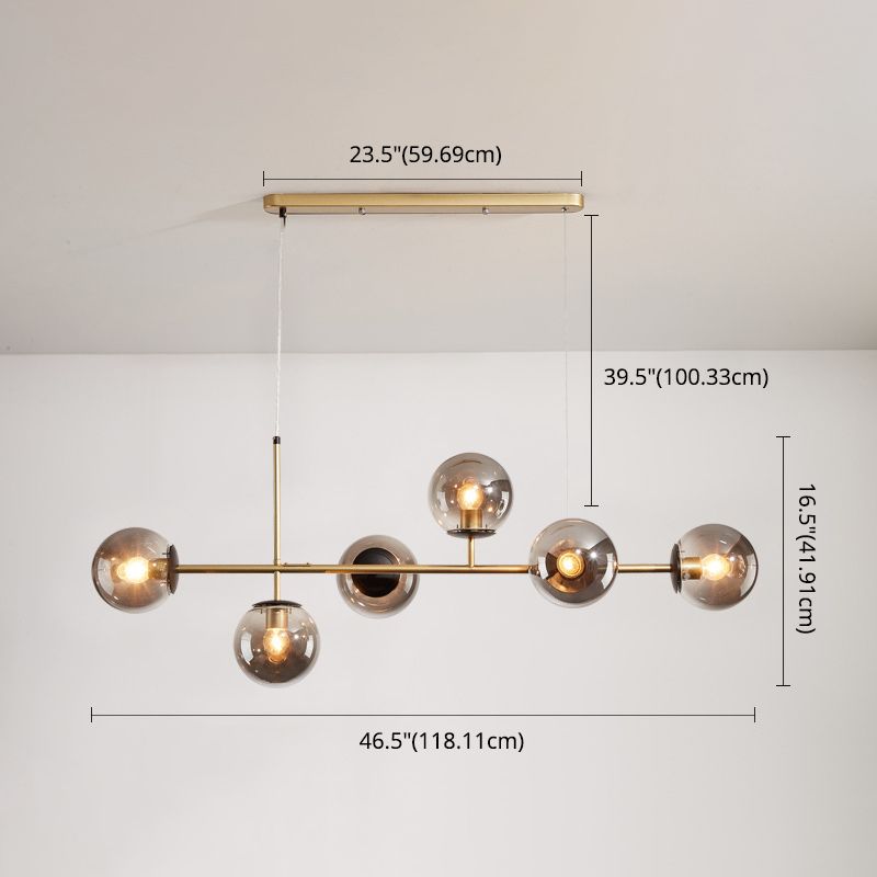 Wrought Iron Island Pendant Light in Modern Luxury Style Glass Sputnik Ceiling Light for Dining Room