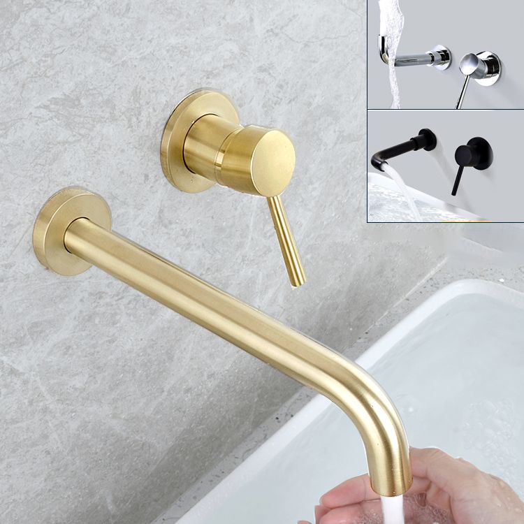 Wall Mounted Metal Tub Filler Low Arc Tubular Bathroom Faucet