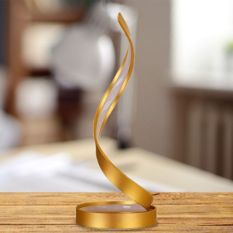 Spiral Ribbon Bedroom Night Table Light Metallic LED Contemporary Task Lamp in Gold