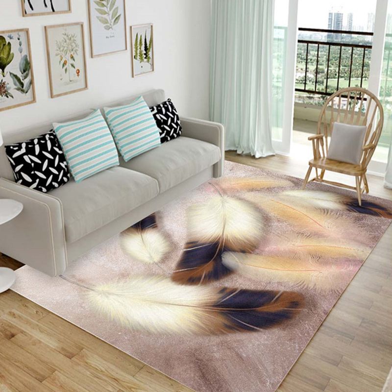 Chic Multicolor Modern Rug Synthetics Feather Patterned Rug Non-Slip Washable Stain Resistant Rug for Lounge