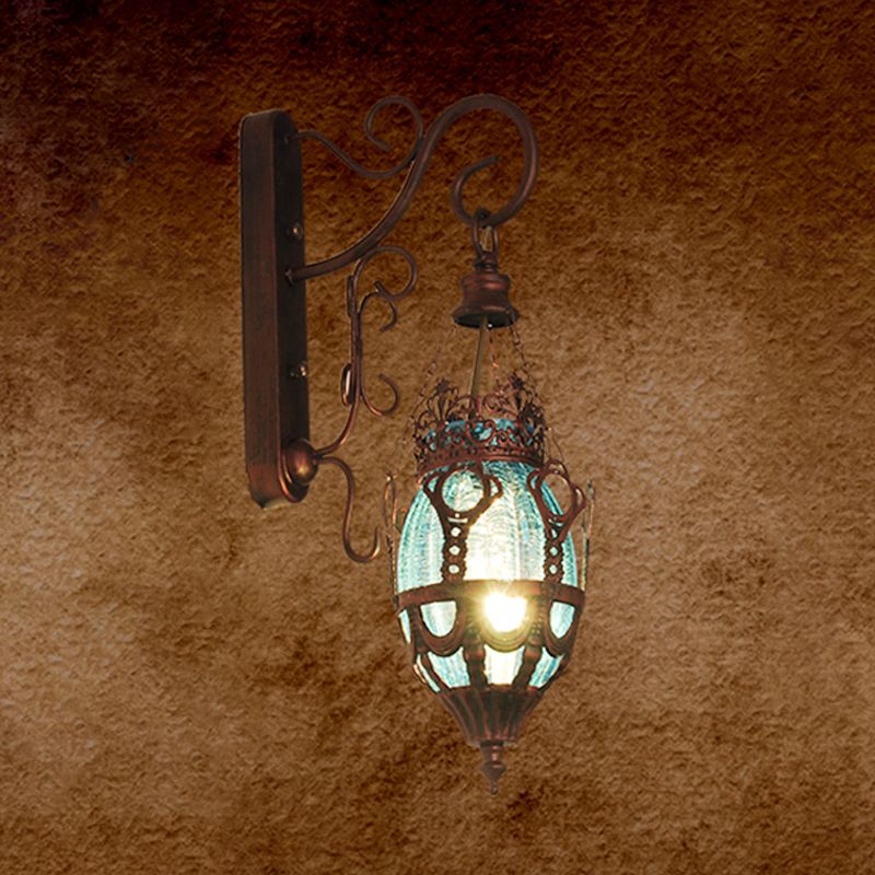 Tiffany Urn Wall Mounted Lighting 1 Light Red/Yellow/Blue Glass Sconce in Bronze for Restaurant