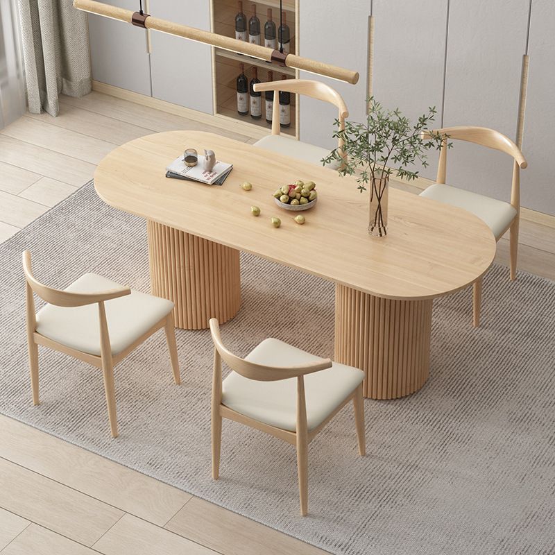 Modern Wood Double Pedestal Dining Table Natural Oval Table for Kitchen