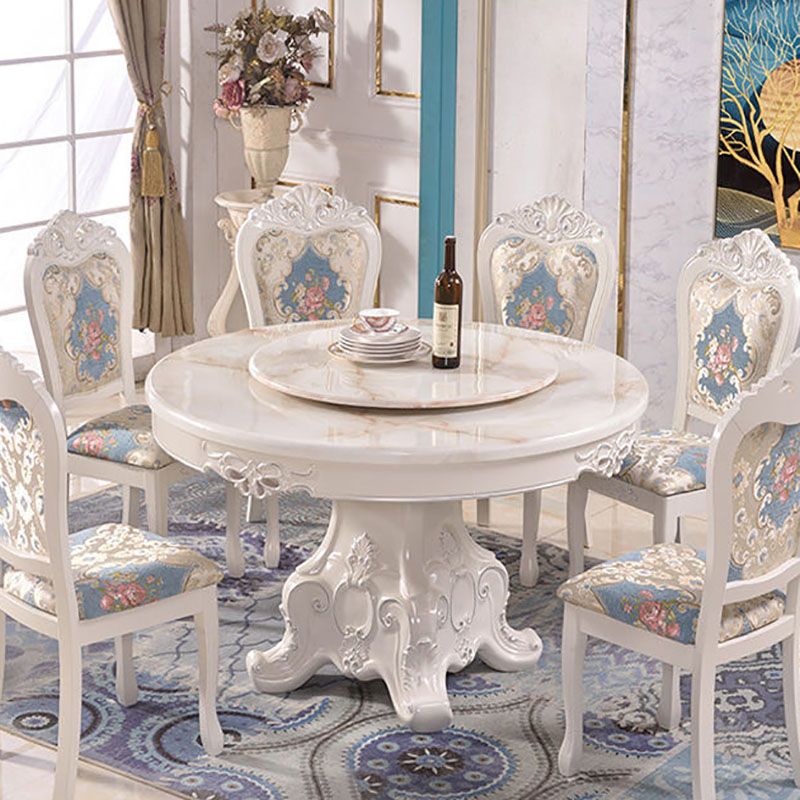 Stone Top Dining Table Round Table with Pedestal Base in White