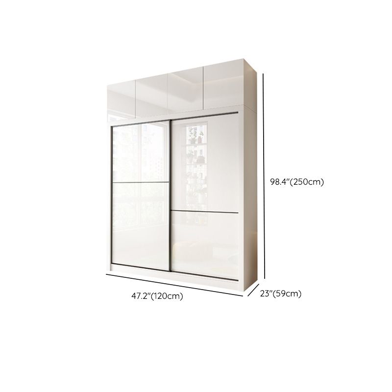 Bedroom Wardrobe Cabinet Modern White Storage Armoire with Sliding Doors