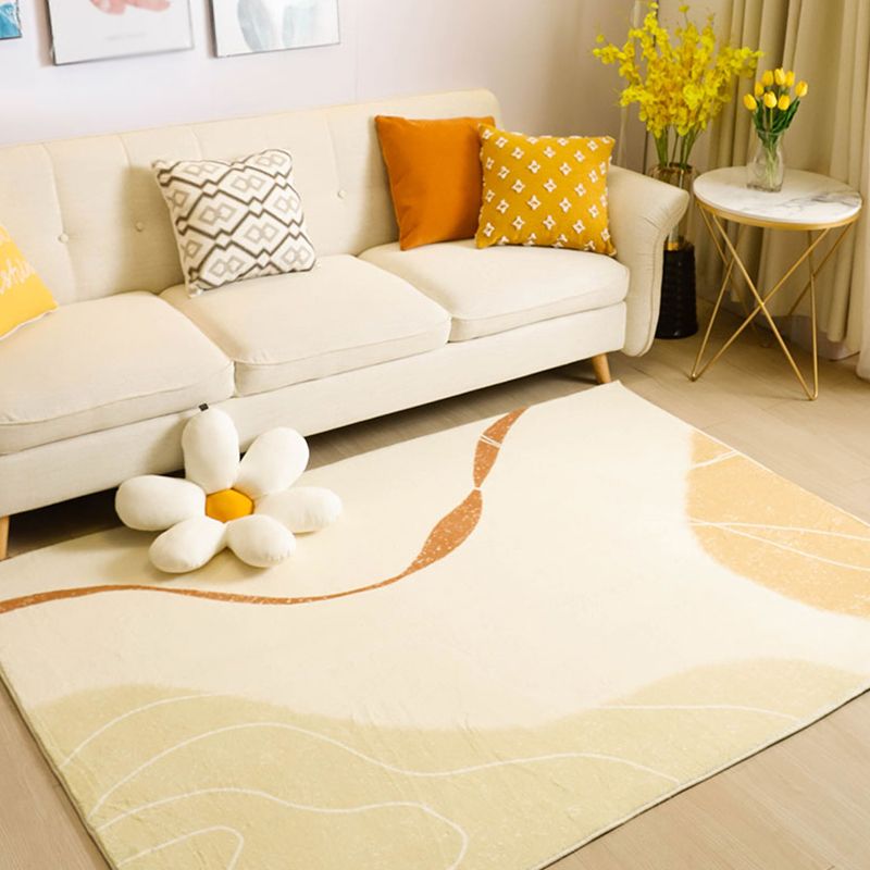 Apricot Tone Nordic Area Rug Polyester Abstract Color Block Rug Washable Indoor Rug for Living Room