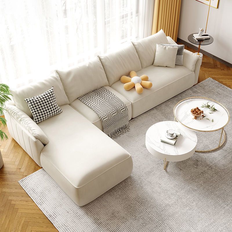 Beige Pillow Back Sectional with Flared Arm for Apartment and Living Room