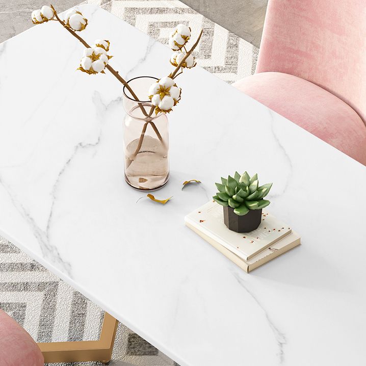 Mesa de comedor de cocina blanca moderna Mesa de comedor de forma rectangular de piedra sinterizada con pedestal doble