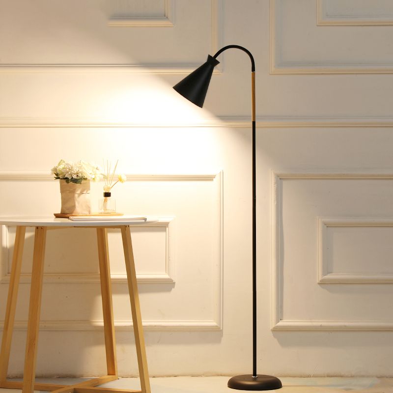 Gooseneck Floor Standing Lamp Macaron Metal Bedroom Floor Light with Cone Shade