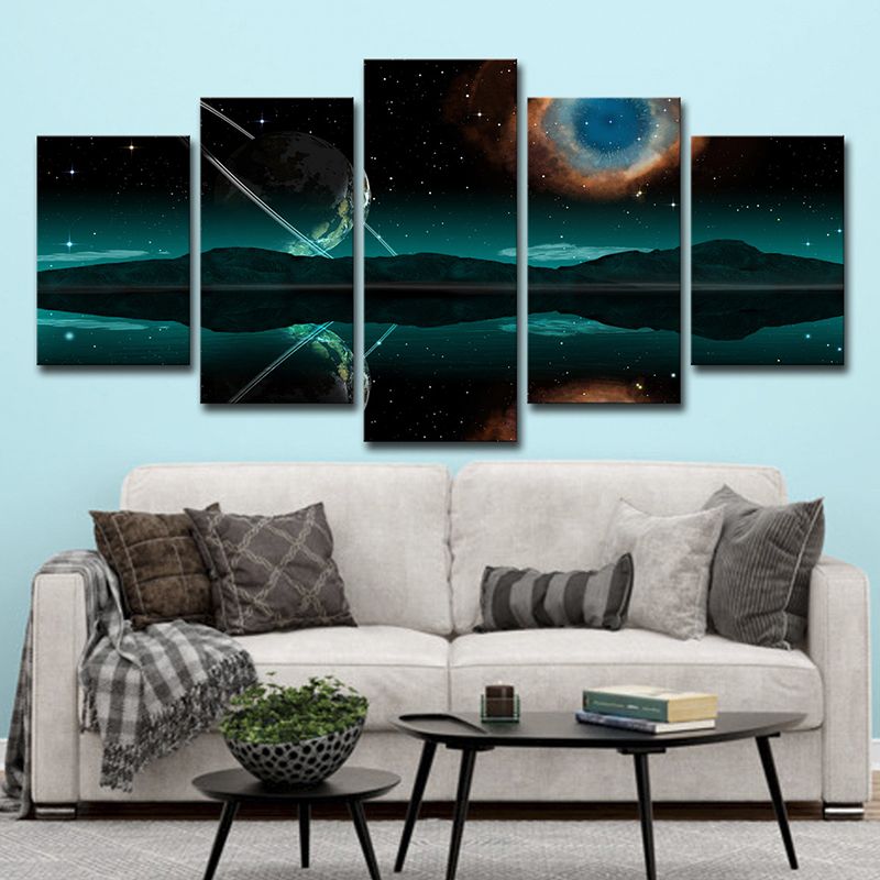 Green Space Reflection Canvas Print Multi-Piece Sci-Fi Boys Bedroom Wall Art Decor