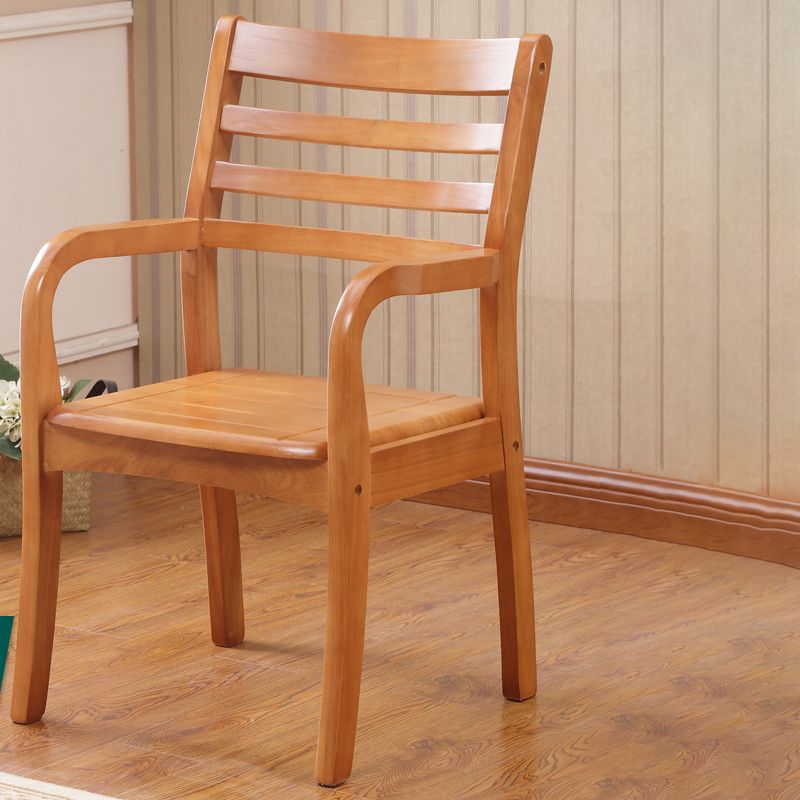 Fauteuil de salle à manger avec dossier en bois, chaise simple traditionnelle avec bras en bois d'hévéa