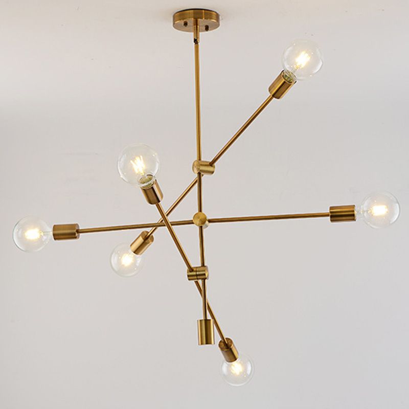 6-Lights Minimalism Metal Molecular Chandelier Lamp Nordic Style Open Bulb Design Dining Room Pendant
