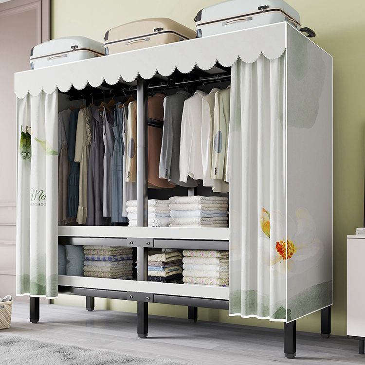 Metal Frame Freestanding Wardrobe Foldable Wardrobe with Garment Rod