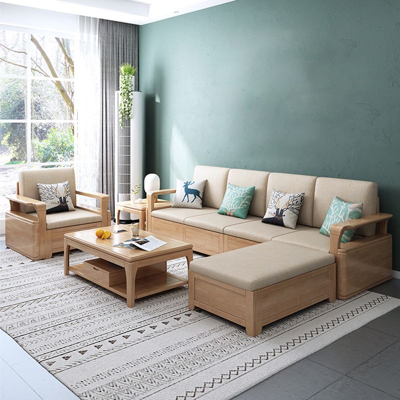 24"H Scandinavian Sectional Sofa Storage Cream Fabric Sectional