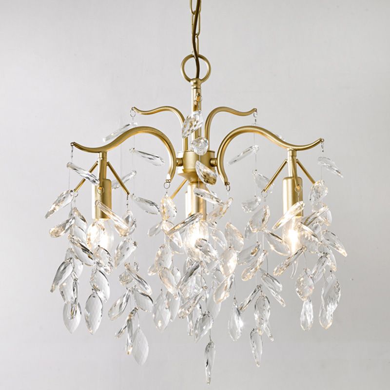 Crystal Branches Chandelier Light Fixture Rustic Living Room Pendant Chandelier in Gold