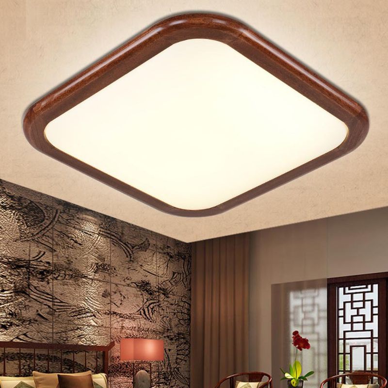 Geometrische Unterputzleuchte aus Massivholz im nordischen Stil, braune LED-Deckenleuchte für Schlafzimmer
