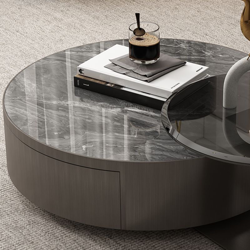 Pedestal Glam Coffee Table Slate Nesting Coffee Table Set with Drawer