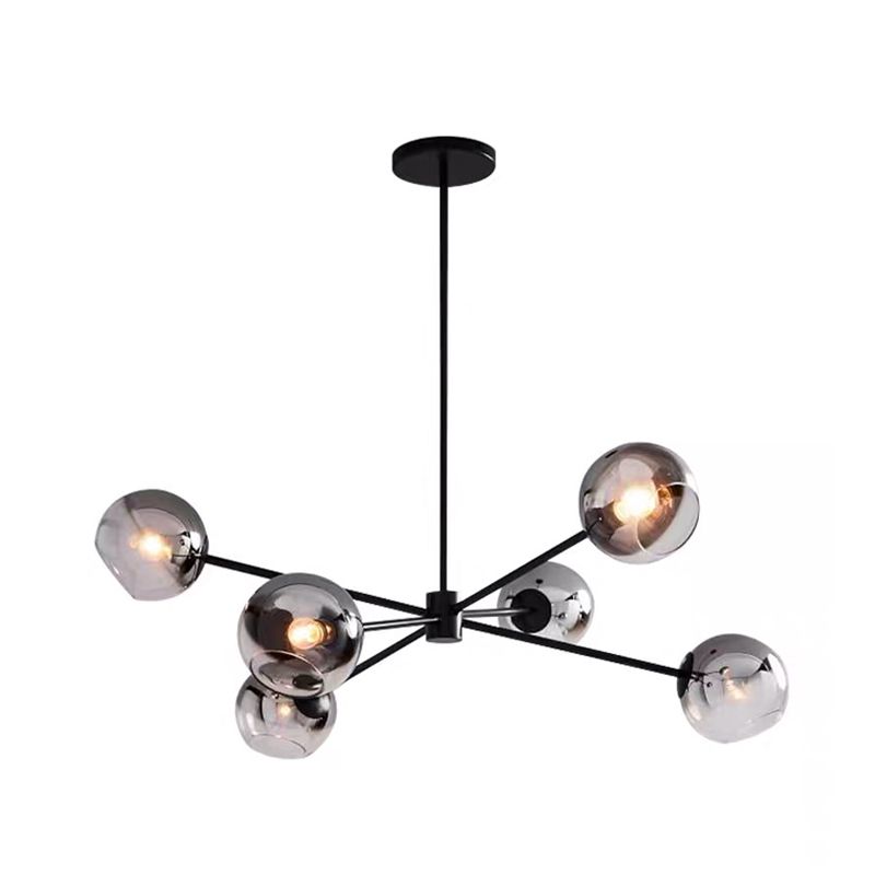Fumo grigio grigio vetro lampadario illuminazione minimalista a 6-bulb nero finitura a pendente sputnik lampada a sospensione