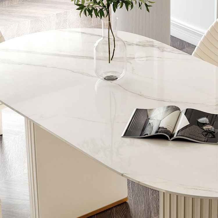 Traditional Luxury Dining Table Oval Sintered Stone White Dining Table for Home Use