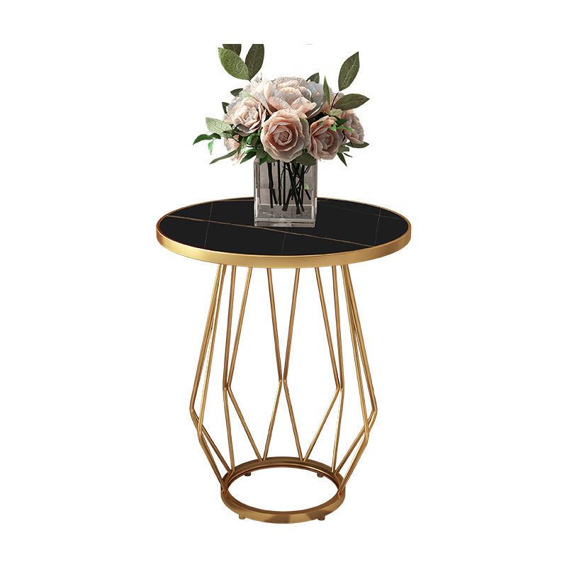 Modern Round Side Table 24.4-inch Gold/Black Metal Frame End Table