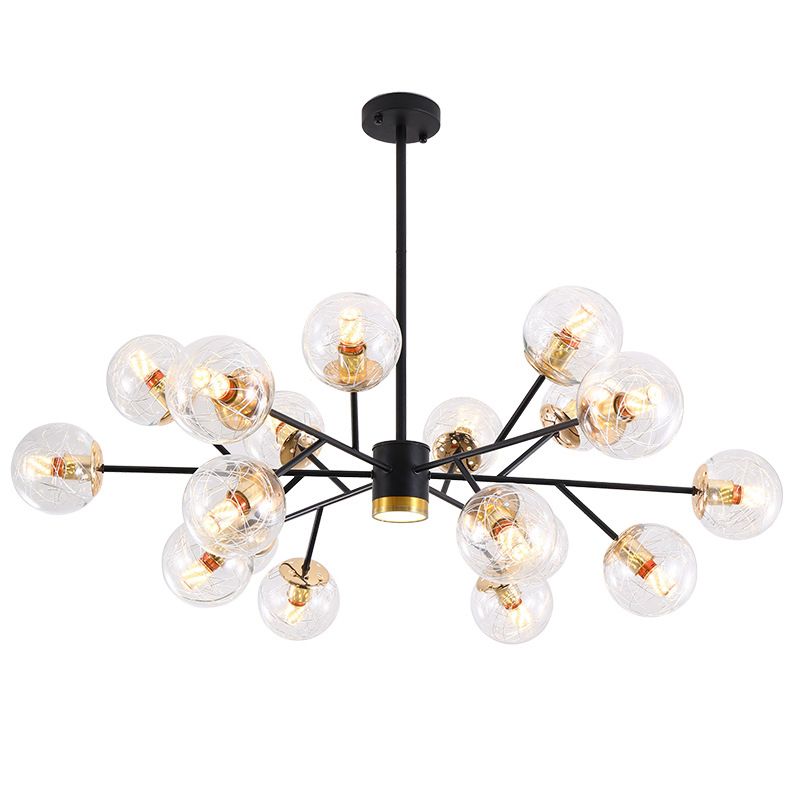 Black Round Pendant Chandelier Minimalist Style Glass Chandelier Light Fixture for Living Room