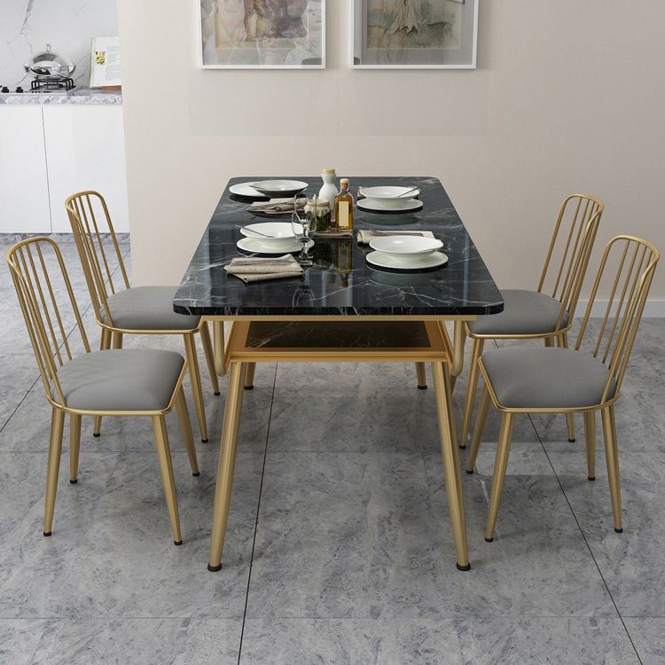 Traditional Luxury Dining Table Rectangle 4 Legs Dining Table with Gold Frame