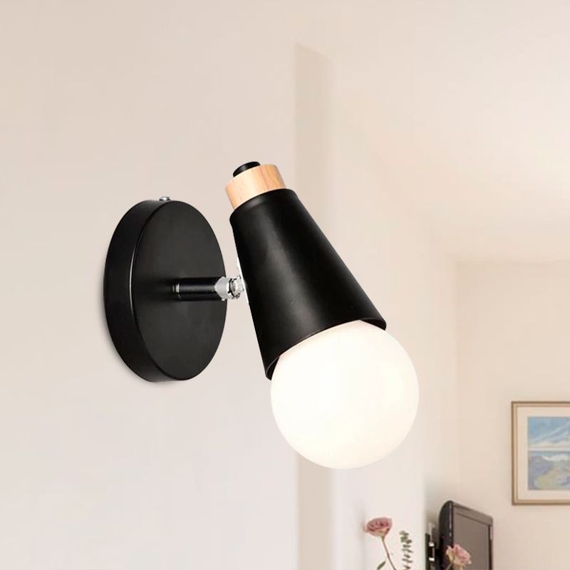Nordic Sweet Cone Wall Light Rotatable 1 Light Wall Sconce with Metal/Wood Backplate for Child Bedroom