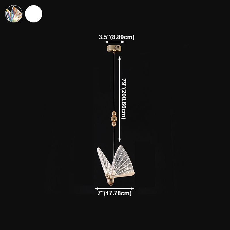 Iluminación colgante de mariposa luz acrílica moderna en oro para dormitorio