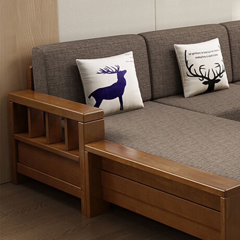 Rubberwood Contemporary Slipcovered Square Arm Sofa for Living Room