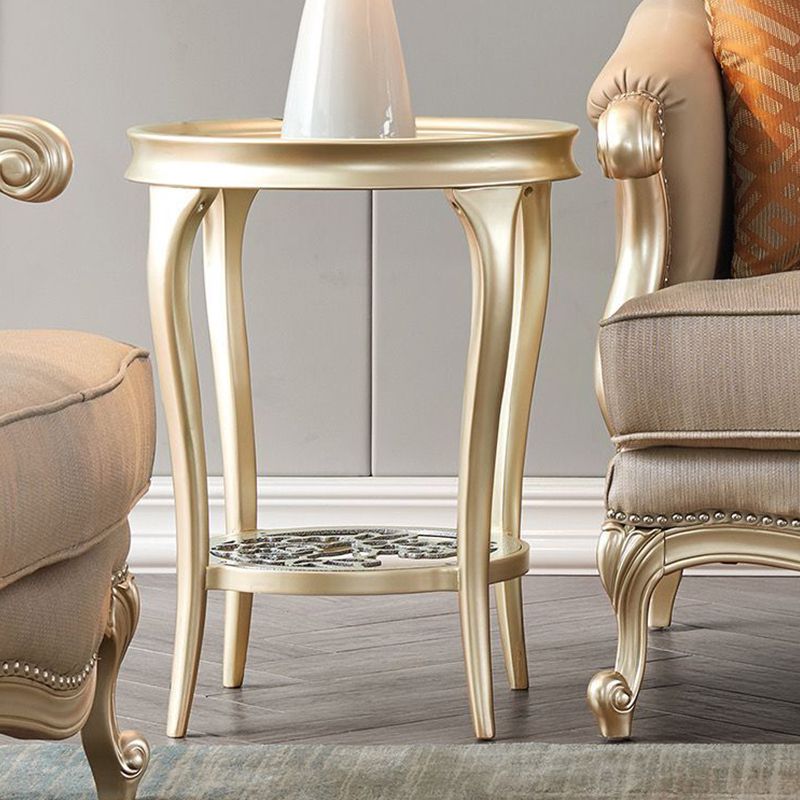 25.6" Tall Round Glass Top Side Table Wood 4 Legs End Table with Shelf