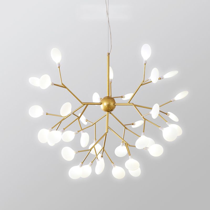 Acrylic Gold Pendant Light in Modern Luxury Style Wrought Iron Firefly Hanging Lamp for Living Room