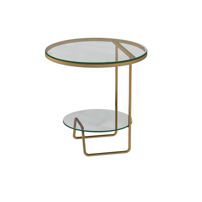 Round Glass & Stone Top Sofa Side Accent Table Frame Shelf Included End Table - Dia 19.69"