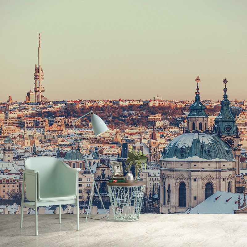 Beautiful Prague Cityscape Mural Wallpaper Soft Color Moisture Resistant Wall Decor for Room