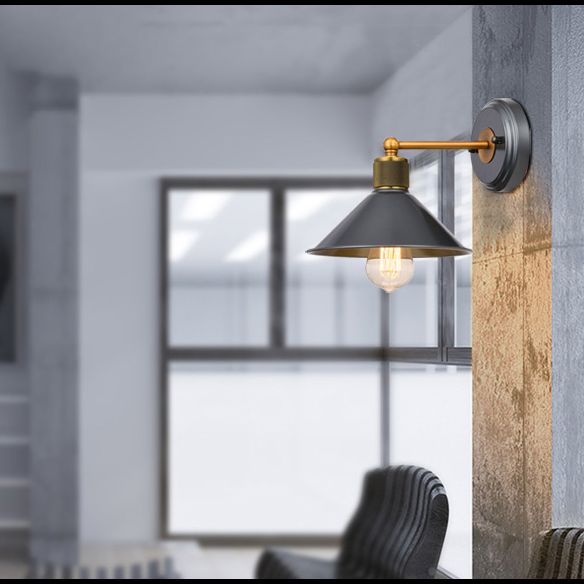 Schwarz 1 leichte Wandleuchter leichter industrieller Stil mit Metallbahnkegelwandlampe