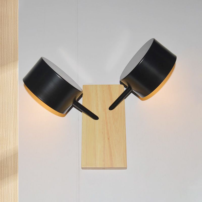 Double Drum Shade Wall Mounted Light Contemporary Metal 2 Bulbs Black/White/Blue Wall Lighting Fixture for Kitchen
