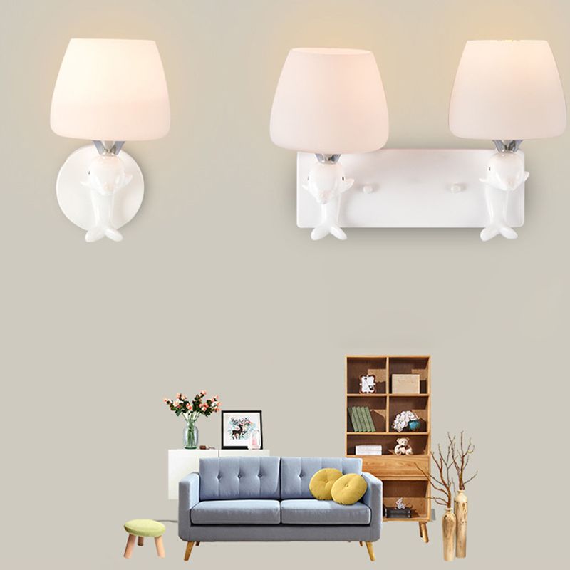 Modern Vanity Lighting Dolphin Wall Light Fixture in White for Bathroom