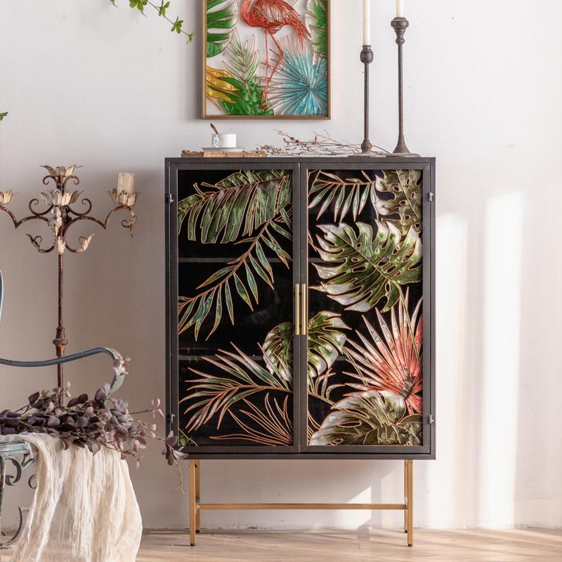 Iron 2/4 - Door Accent Cabinet Industrial Accent Cabinet with Wood Accents