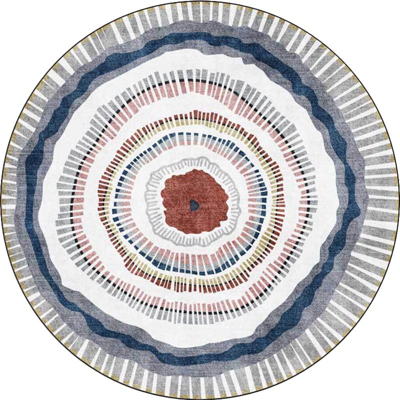 Green and White Bohemian Rug Polyester Concentric Circles and Striped Pattern Rug Washable Non-Slip Backing Carpet for Living Room