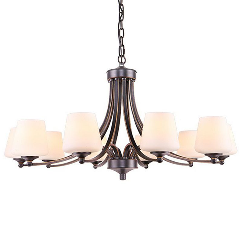 Tapered Shade White Frost Glass Suspension Light Rustic Living Room Chandelier Light