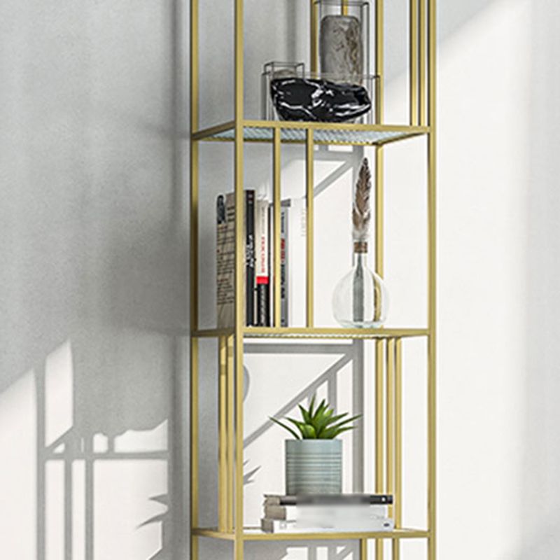 4-Shelf Modern Open Etagere Bookshelf with Iron Frame Glass Shelf