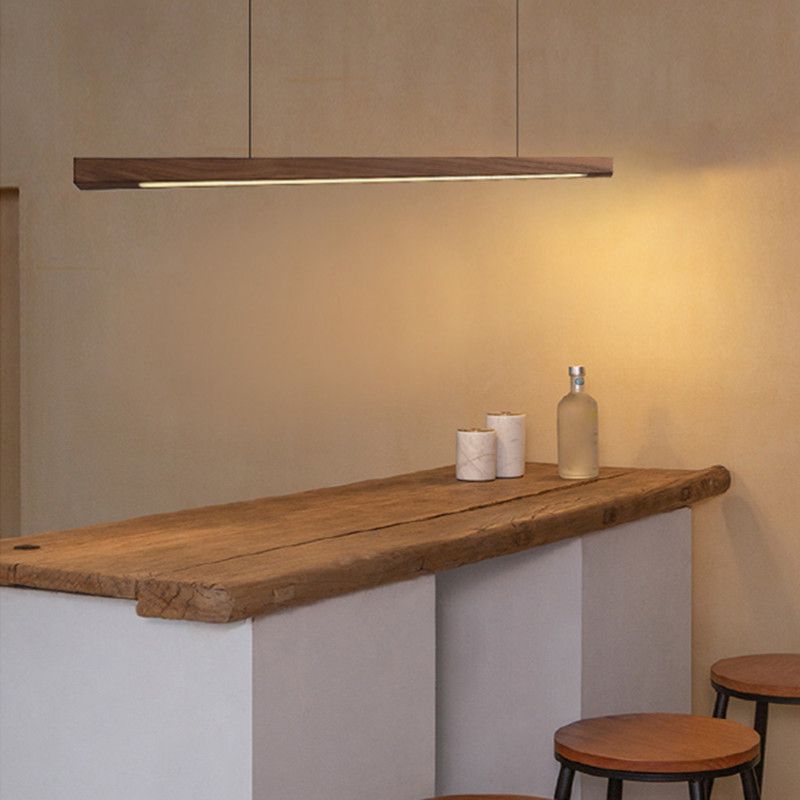 Solid Wood Island Light Modern Style Minimalist Linear Pendant Lamp for Dining Room