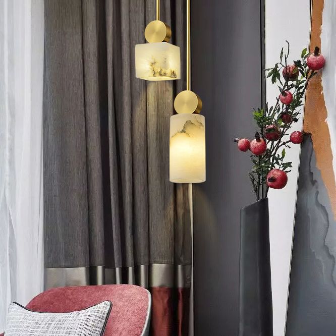 Geometric Shaped Pendant Lamp Nordic Marble 1-Light Bedroom Ceiling Light in Brass