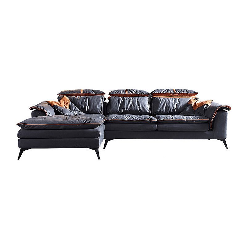 Pillow Top Arm Sectionals 26.22"High Faux Leather Cushion Back Sofa, Black
