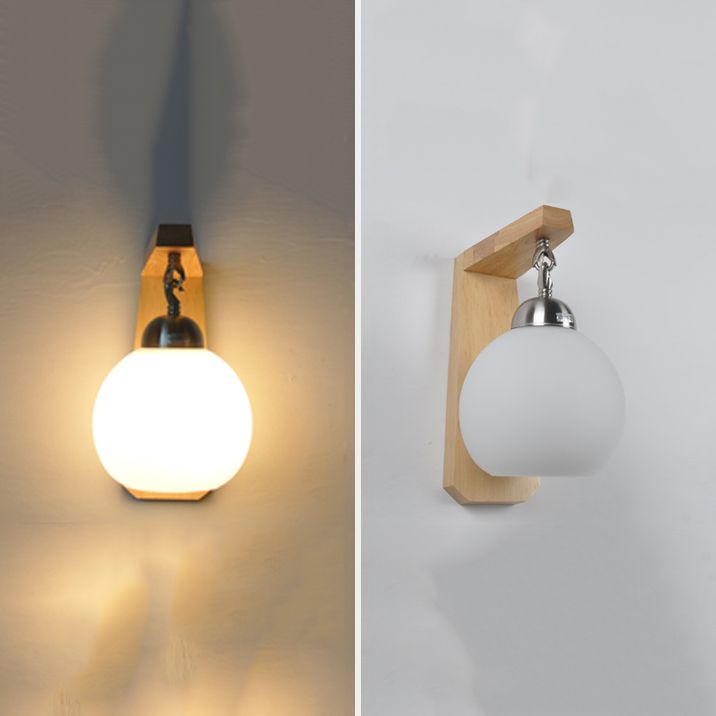 Estilo japonés de pared de madera de madera apliques de pared geométrica con vidrio blanco