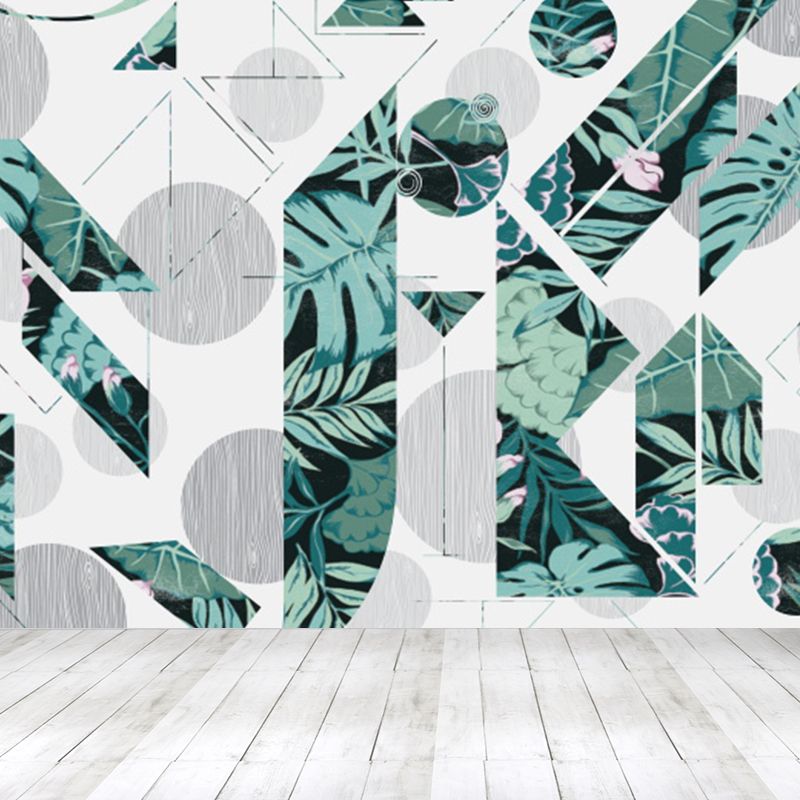 Tropical Irregular Leaves Mural Decal White Waterproofing Wall Decor for Boys Room