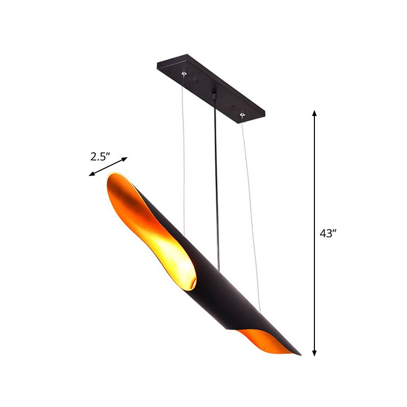 Metallic Linear Hanging Lamp Nordic 2 Heads Black Pendant Ceiling Light for Bedroom