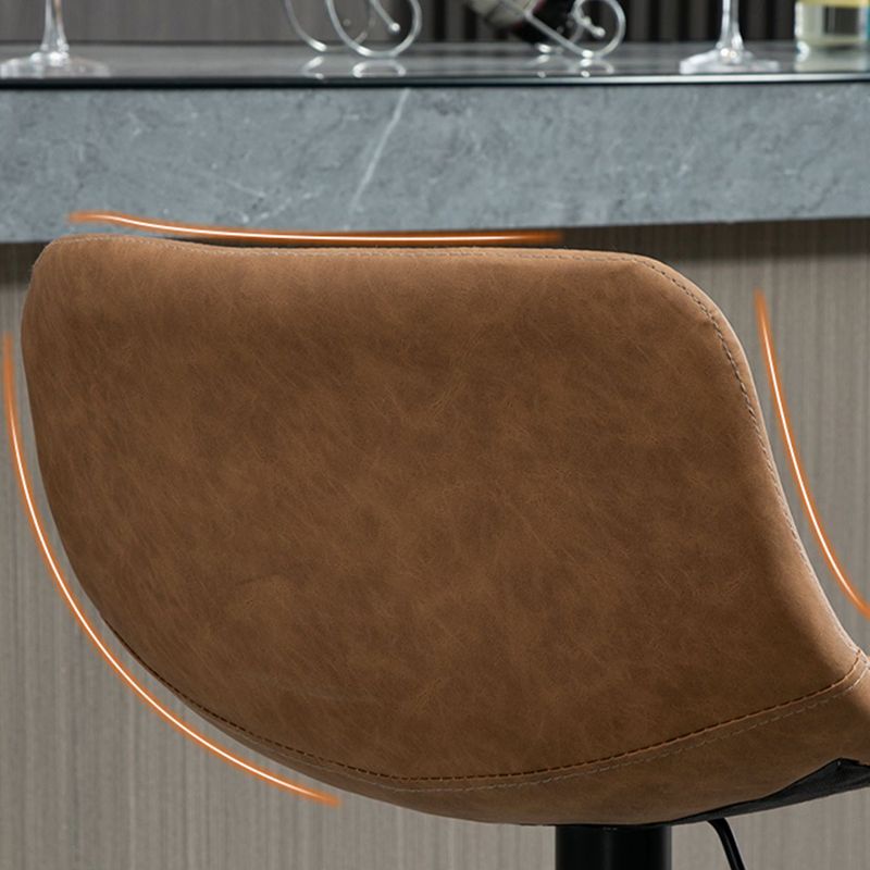 Contemporary Metal Barstool Faux Leather Footrest Stool Adjustable in Matte Finish