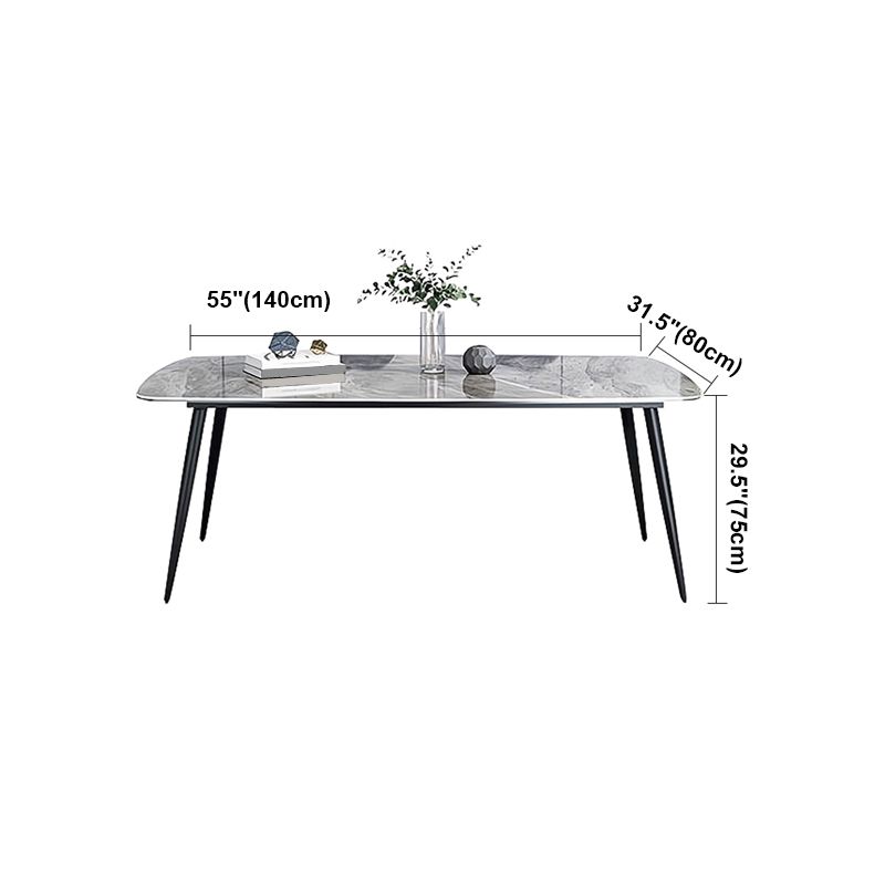 Sintered Stone Dining Table Industrial Style Black 4 Legs Base Rectangle Table for Dining Room