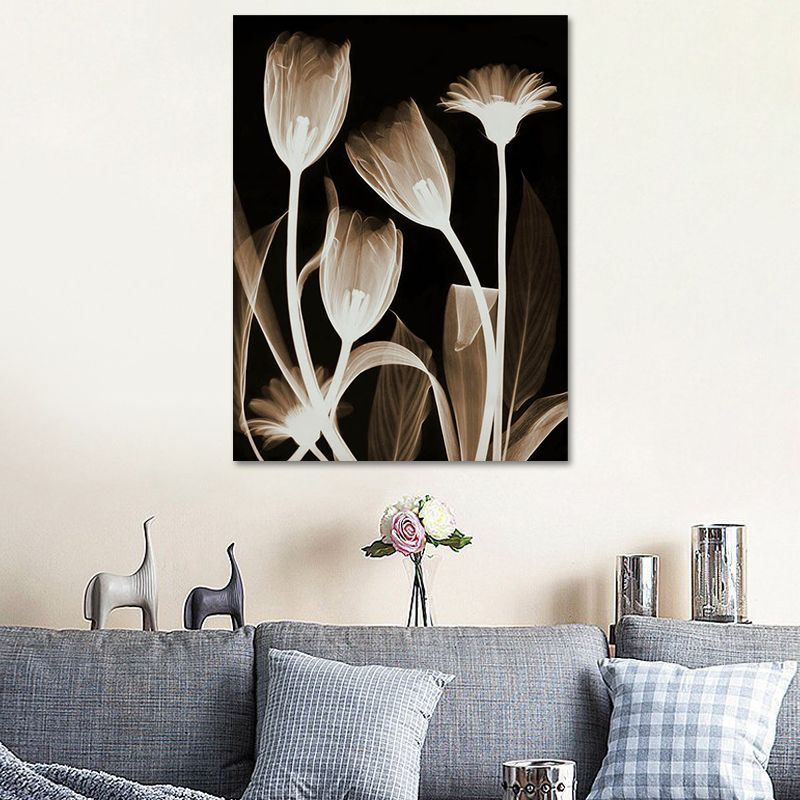Farmhouse Flowers Wall Decor Black Living Room Canvas Wall Art, Textured Surface