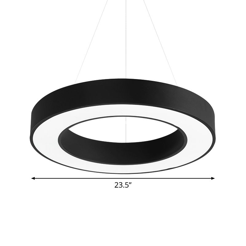 Thick Circle Iron Pendant Light Fixture Minimal Black LED Hanging Ceiling Light for Office